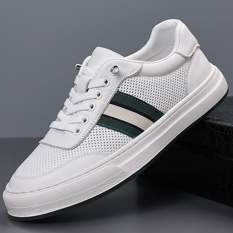 [Cuero de vaca de cabeza] cuero transpirable, zapatos deportivos casuales de suela suave de moda, huecos y cómodos