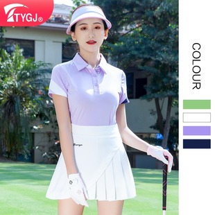 Summer Golf Women's Short-sleeved T-shirt Polo Shirt Contrast Color Quick-drying Stretch Slimming Sports Jersey Top Clothing