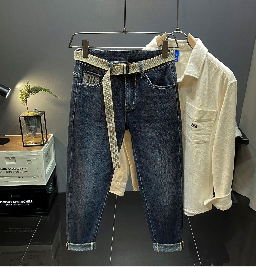 High end light luxury brand fitting jeans for men with slim fit and small feet, Korean version trendy loose straight leg_voghion.com