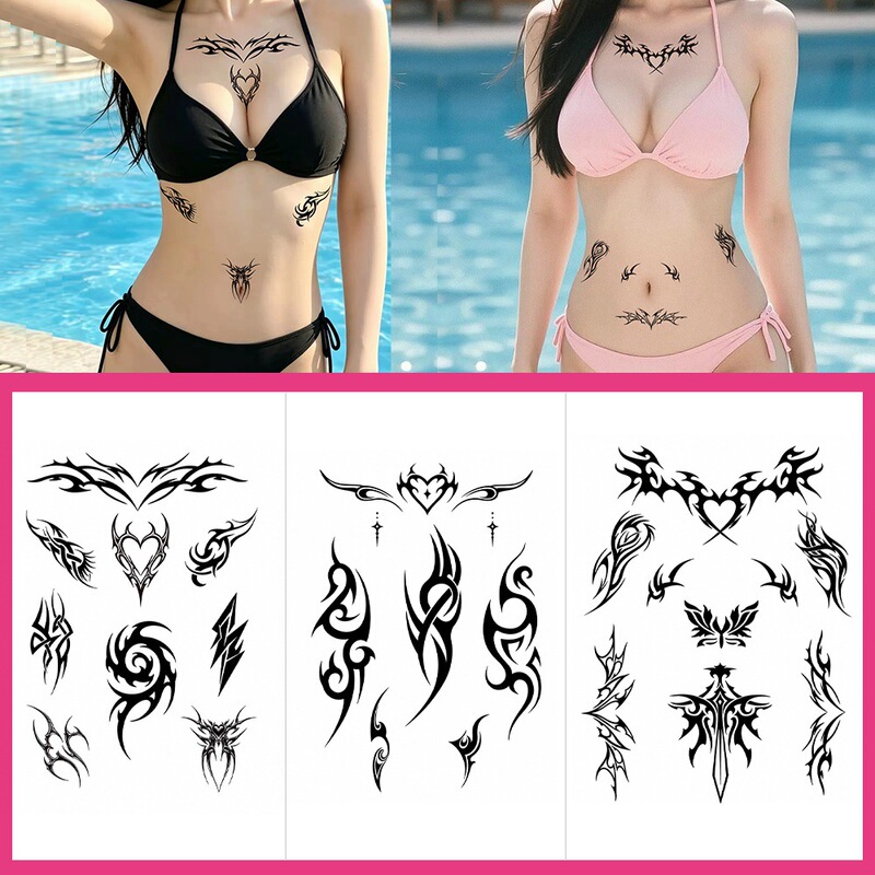 Dark Gothic Thorn Heart Tattoo Stickers Sexy Hot Girl Low-Waist Outfit Atmosphere Temporary Stickers for Halloween