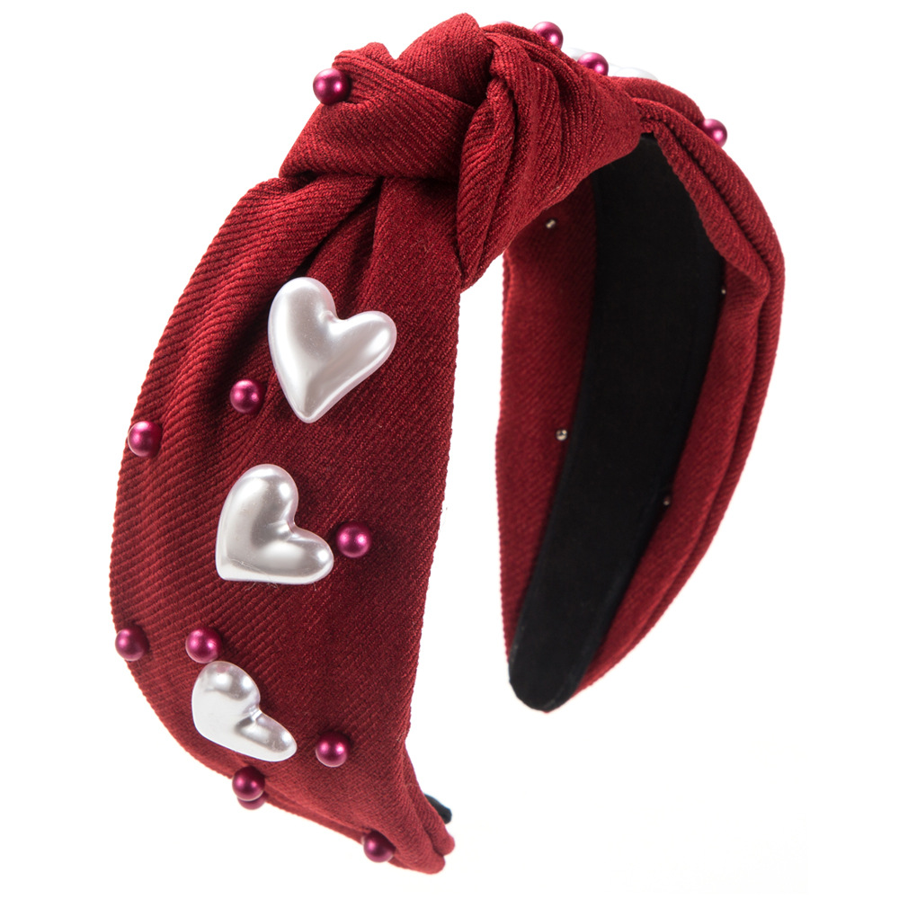 Diadema de Perlas de Moda Transfronteriza para Mujer con Múltiples Cuentas en Forma de Corazón, Accesorio para el Cabello Moderno y Dulce para el Día de San Valentín