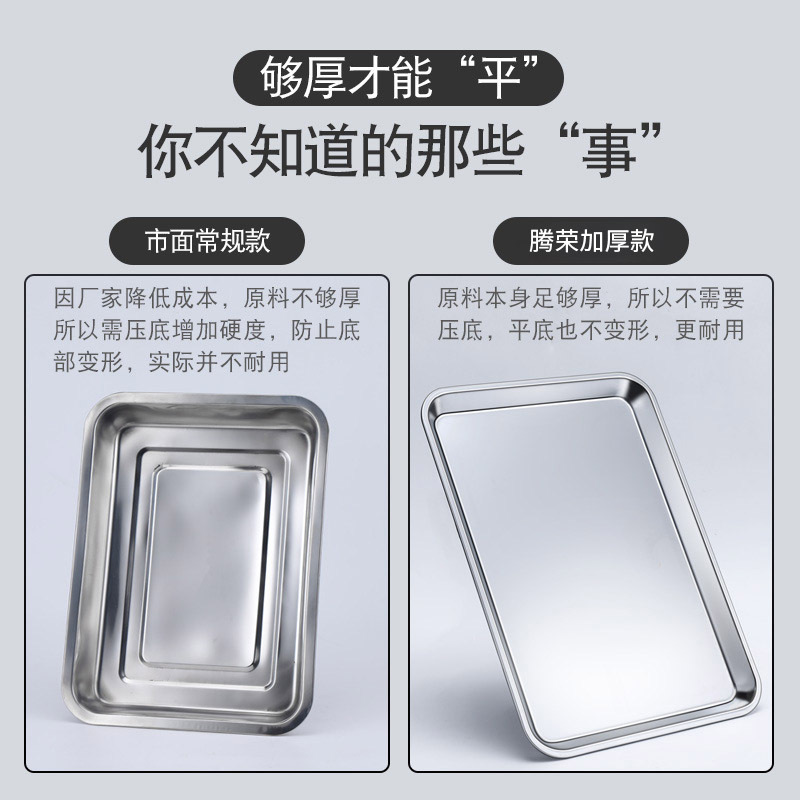 日式平底不鏽鋼托盤加厚長方形盤子家用廚房烤箱烤盤金屬淺盤方盤
