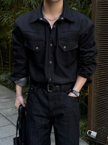 MYQ retro style handsome lapel jacket men's autumn loose casual shirt coat Korean commuting wear