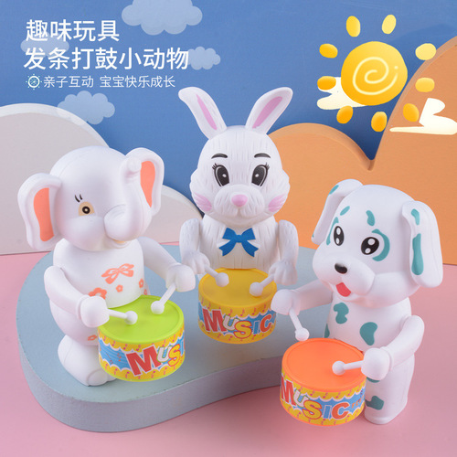 Wind-up drum animal wind-up rabbit toy children boys and girls cute puppy stall toy manufacturer wholesale