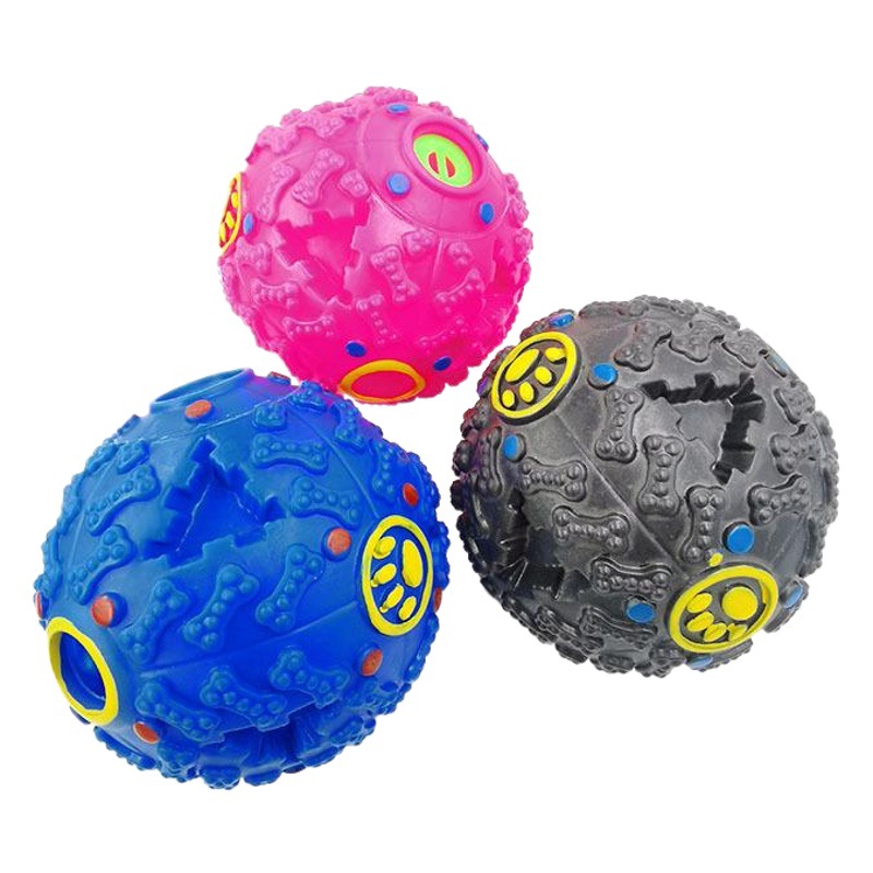 Fabricante en stock perro sonido merienda Bola de fuga de alimentos juguete molar rompecabezas extraño bola Dispositivo de fuga suministros de alimentos para mascotas