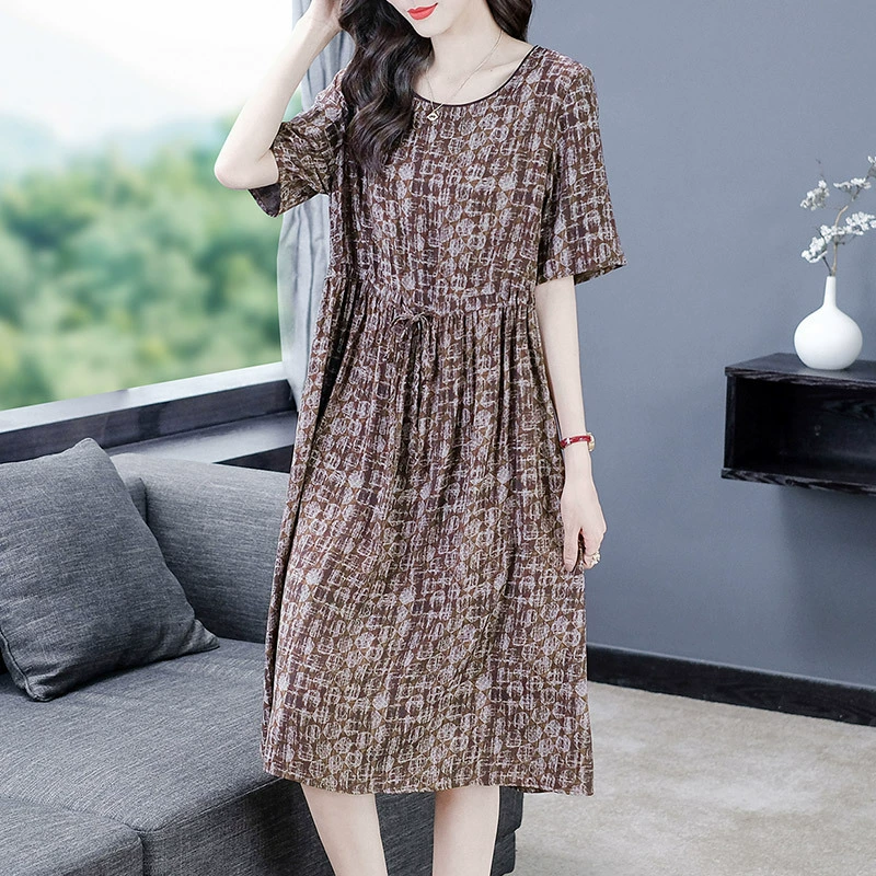 Летнее французское Модное шифоновое платье с цветочным принтом для молодых мам с коротким рукавом, увеличивающее женскую одежду среднего возраста