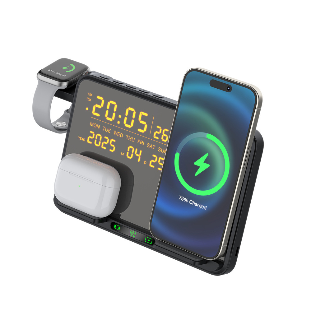 Nuevo calendario de escritorio multifuncional cargador inalámbrico con reloj despertador función de carga inalámbrica 23.5W carga rápida