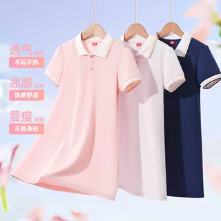 女童学院风polo裙棉短袖连衣裙子衣服校园风班服甜心甜美校园风