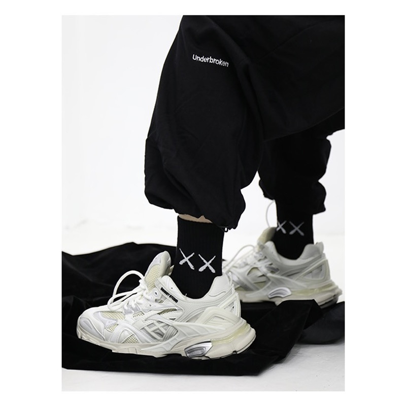 Chaussettes mi-mollet unisexes en pur coton, couleur unie, noir et blanc, style basket-ball, cross-street, 2025d_voghion.com