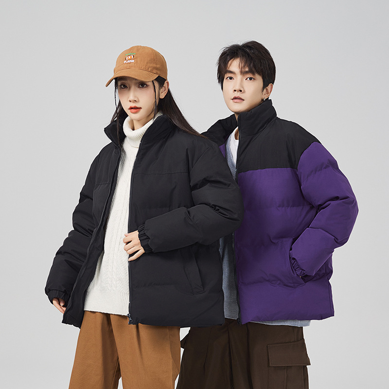 Ropa de algodón acolchada de marca de moda 2023 Invierno nuevo cardigan collar de pie cálido a prueba de viento ropa de pan suelto ropa de pareja ropa acolchada de algodón de todo fósforo