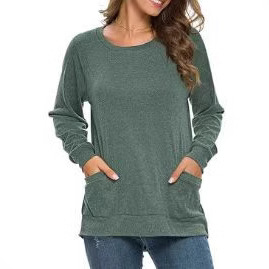 Sudadera Holgada de Cuello Redondo para Mujer de Poliéster con Bolsillo Manga Larga para Uso Diario
