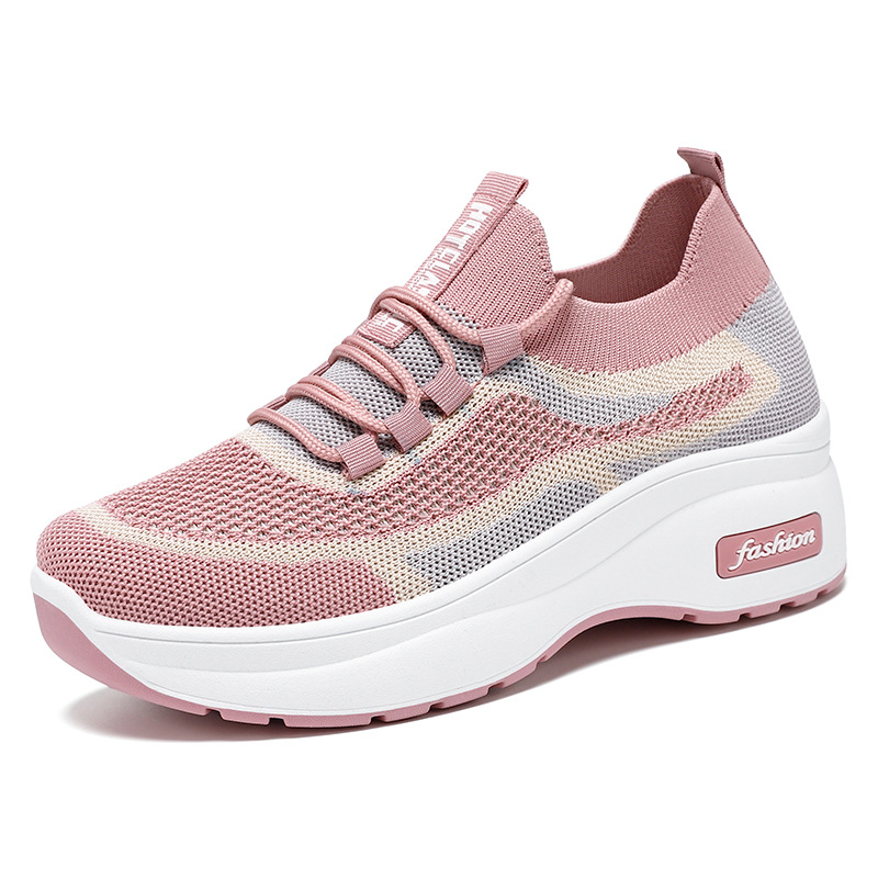 Zapatos al por mayor para mujer 2025 verano nuevo estilo crossover Flying Weaver zapatos de mujer suela gruesa realzados zapatos deportivos transpirables para mujer