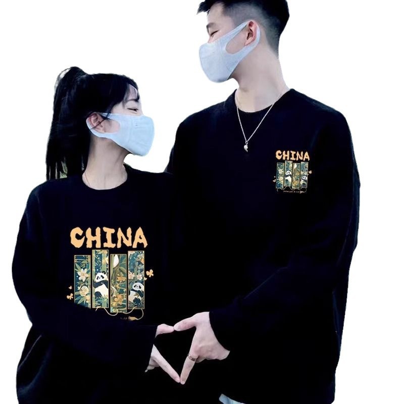GUOFENG 새로운 중국 스타일 커플 원피스 스웨트 셔츠 2024 새로운 봄 가을과 겨울 증오 하이 엔드 틈새 독특한 라운드 넥