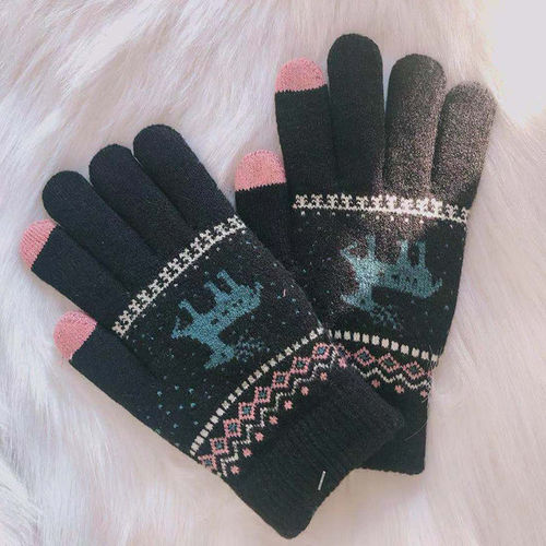 Factory wholesale autumn and winter new Christmas deer touch screen gloves, warm and thickened fleece gloves, cute for riding