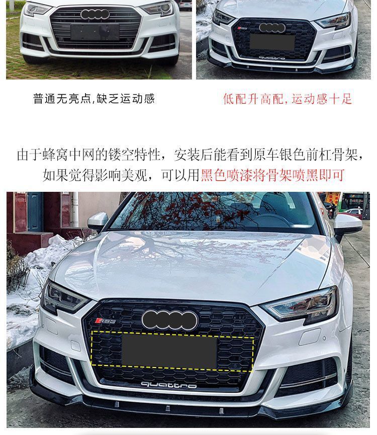 Suitable for 17181920 Audi A3 Modified and Upgraded S3 Rs3 Honeycomb Grille Black Warrior Front Bumper Surround