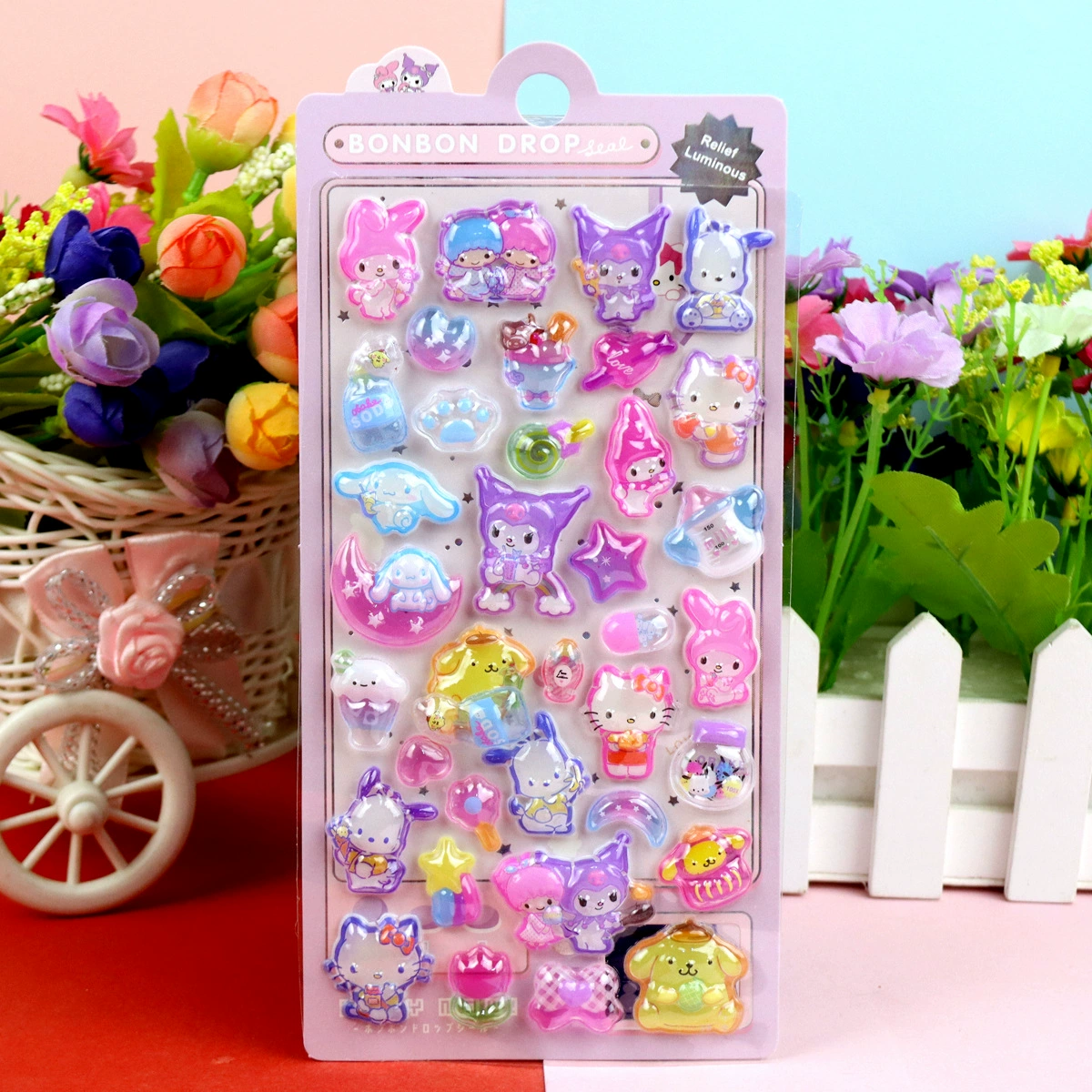 3D Luminous Embossed Sticker (Sanrio) — Cartoon Kids, 20.5×9 cm, 16 Styles