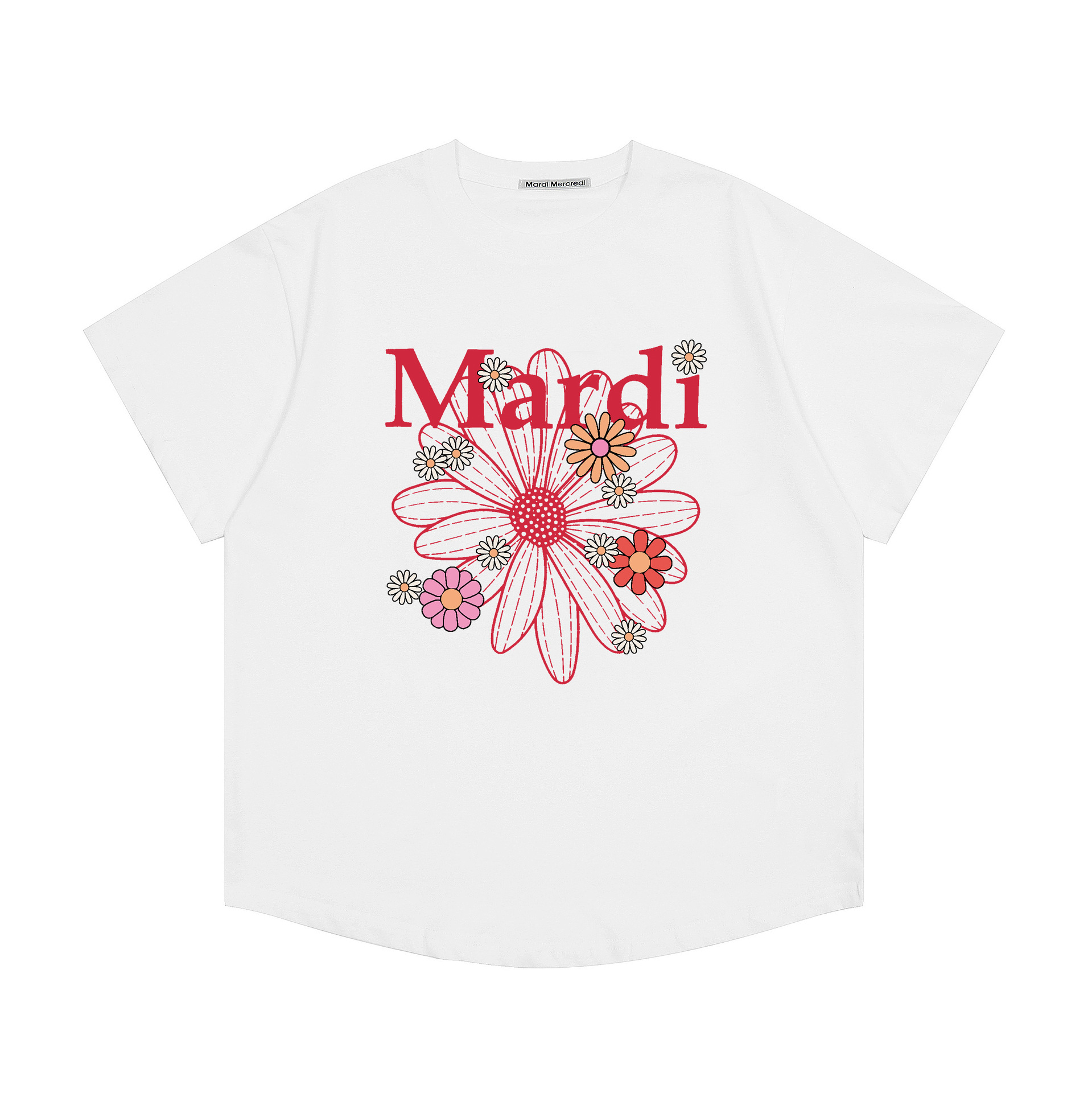 現物韓国潮牌Mardi半袖女性25夏新作デイジープリント丸襟純綿上着tシャツ代発