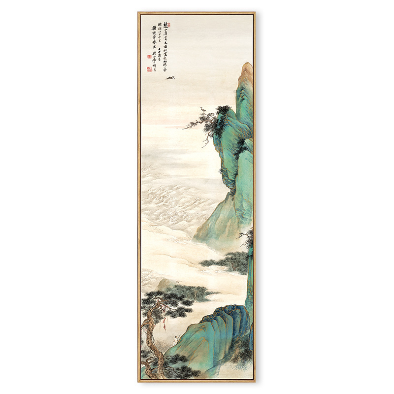 玄関縦版山水掛け画新中国式古韻装飾画古代名家山水国画茶室玄関壁画|undefined