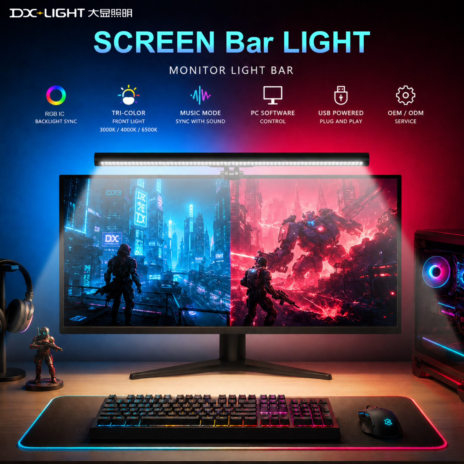 Luz de atmósfera de pantalla transfronteriza juego de deportes electrónicos aleación de aluminio lámpara colgante lámpara de protección de ojos lámpara colgante de pantalla de computadora de escritorio
