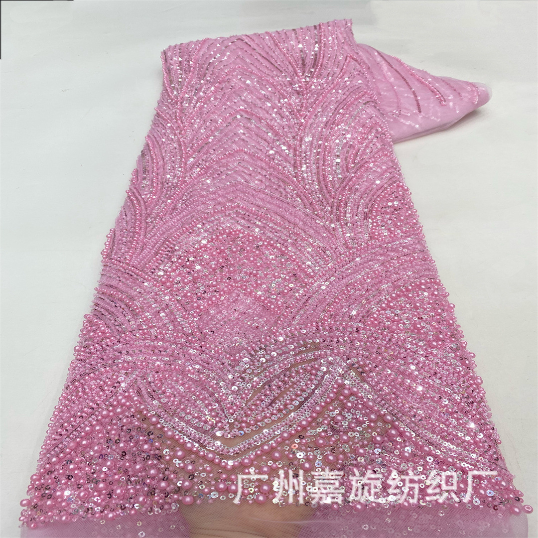 Tela de malla bordada con lentejuelas y cuentas teñidas ecológicamente, con rayas cruzadas, para vestidos de novia y trajes de escenario, tela de bordado con cuentas de alta resistencia.