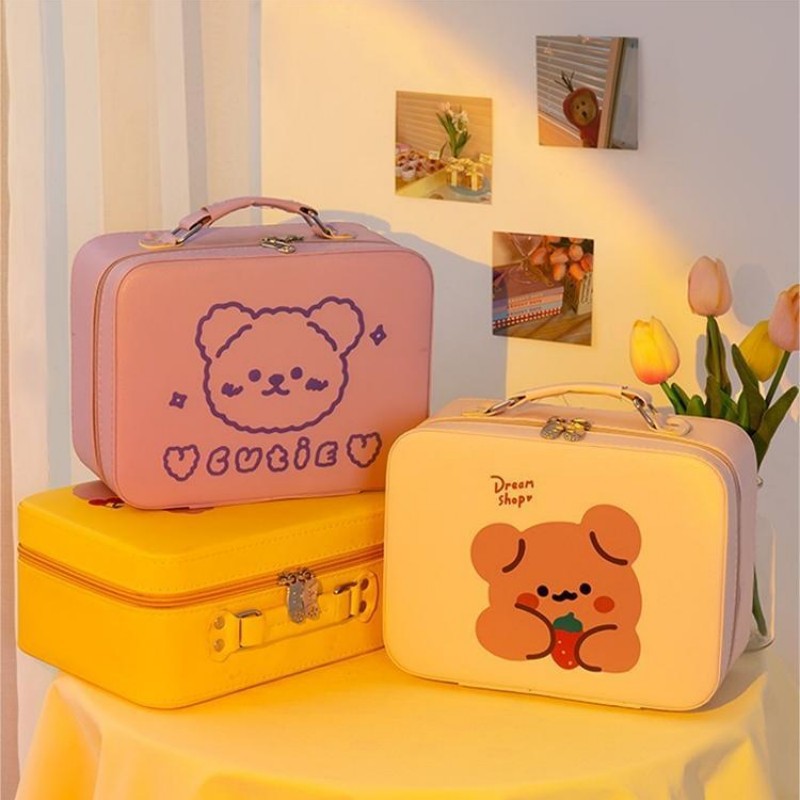 Gran capacidad de dibujos animados bolsa cosmética alta apariencia con gran espejo belleza herramientas almacenamiento caja cosmética gran capacidad maleta