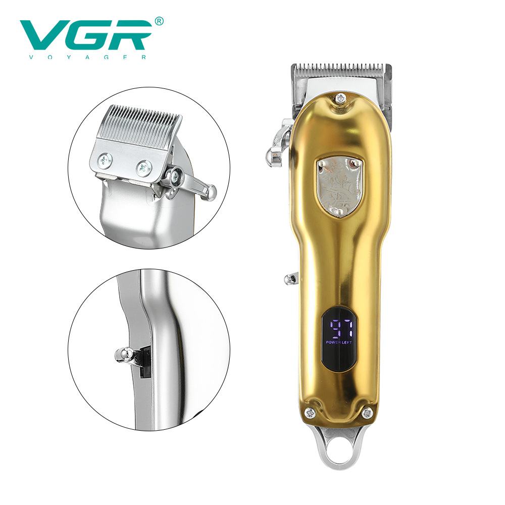 VGR Cross-Border Full Metal Professional Electric Rechargeable Hair Cutter with Gradient Shaving LCD Oil Pusher V-652