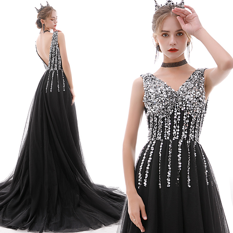Sexy lentejuelas banquete vestido de noche con cuello en V 2024 nueva reunión anual fiesta cumpleaños fiesta anfitrión traje femenino image 11