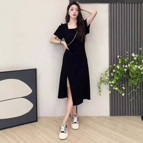 Designer Mini Dress for Kids Summer 2025 New Tea Party French Split Pear Shaped Plus Size Long Skirt