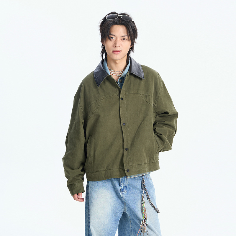 Atborder 2025 Autum Japanese Style Trendyy Pu Leather Collar Bomber Jacket Retro High-End Neutral Jacket