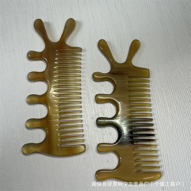 Natural Horn Comb Double Sided Five Tooth Scalp Massage Comb Head Meridian Gua Sha Style 10-15CM key features