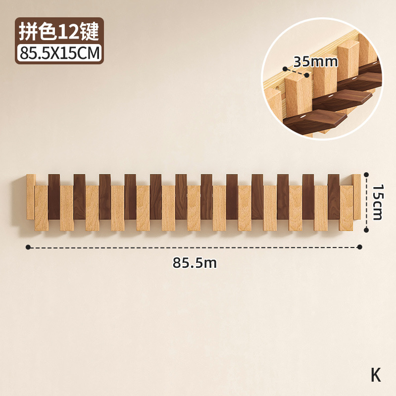 Ganchos de ropa en la pared sin perforaciones, ganchos para ropa con teclas de piano después de la puerta misteriosa, colgantes para ropa de dormitorio de madera maciza, colgantes para ropa y sombreros