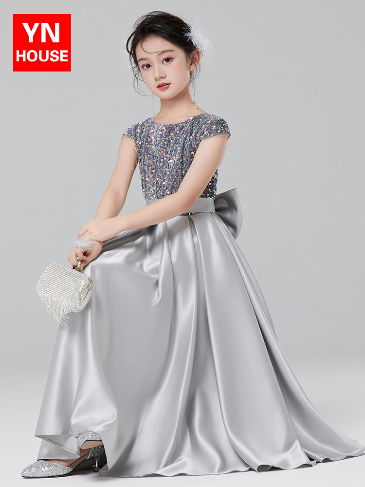 Vestido infantil, elegante vestido de princesa para niña, vestido de manga corta para presentadora de piano, vestido para niña de un año