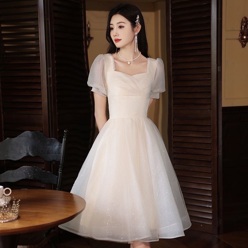 High-end Evening Dress Dress Women's Champagne French High-end Light Luxury Niche Host dress Small Spring High-end Evening Dress Dress Women's Champagne French High-end Light Luxury Niche Host dress Small Spring