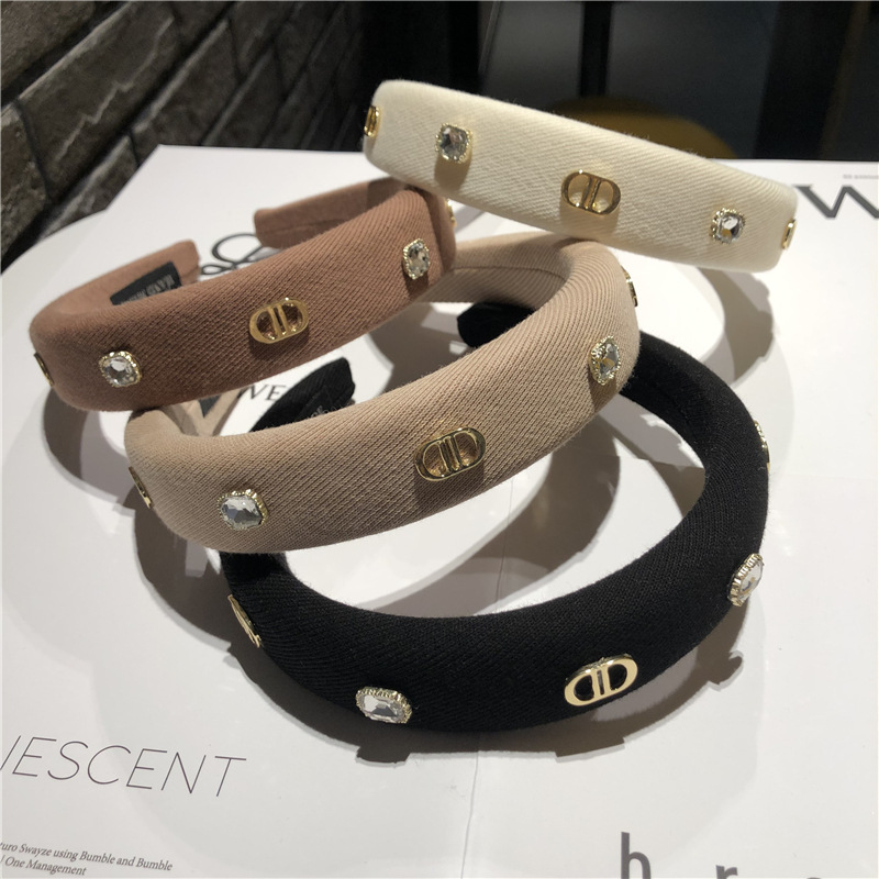 韓國東大門ins小香風海綿發箍高顱頂水鑽豬鼻子字母頭箍百搭發卡