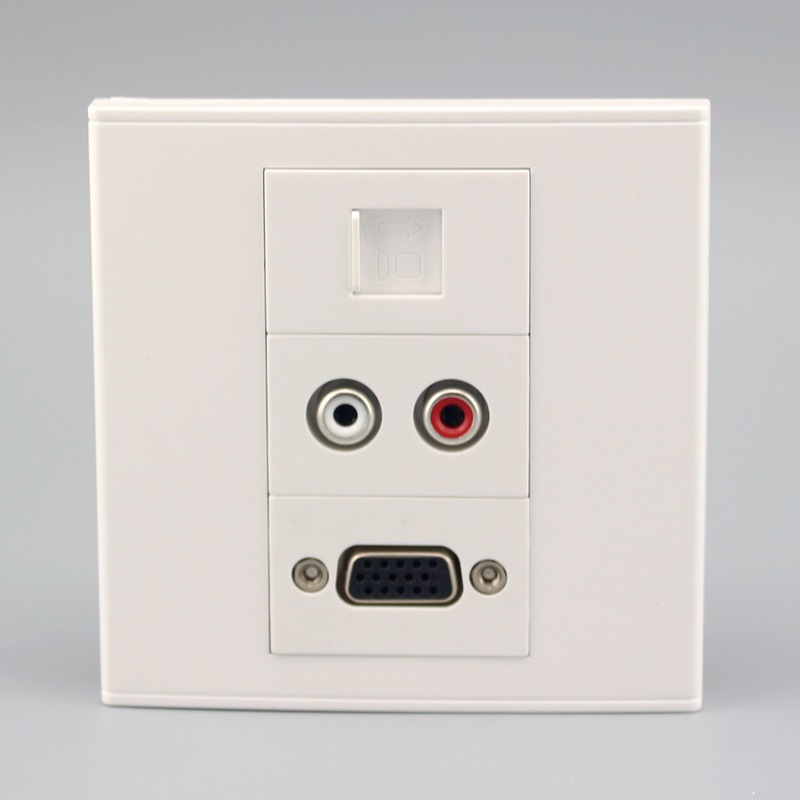 86型VGA双孔音频RJ45电脑网络网线直通插座 AV莲花多媒体墙壁插座