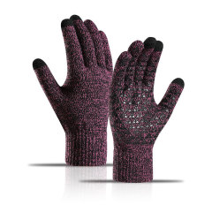 2021 Warmth-Keeping Knitted Fleece Lined Thick Touchscreen Riding Cold-Proof Anti-Slip Rubber-Printed Gloves for Autumn and Winter