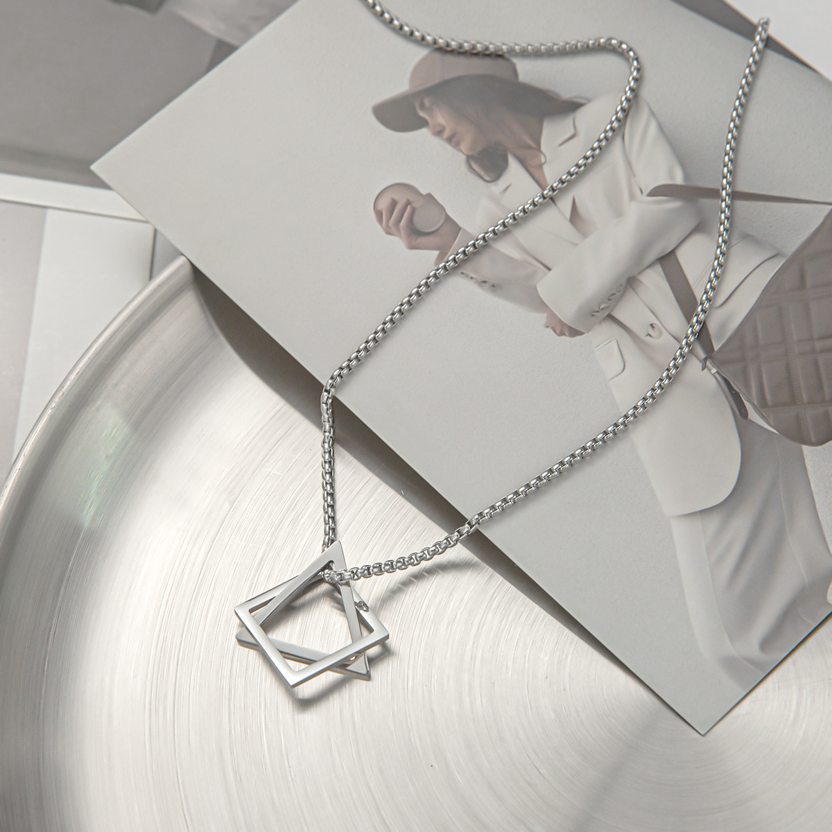 Hip-hop Triangle Square Titanium Steel Polishing Men's Pendant Necklace display picture 2