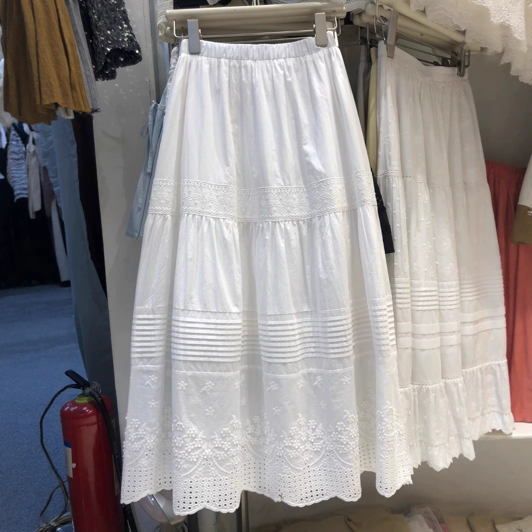 Heavy Industries вышитая белая юбка с половинками женская сладкая плиссированная конструкция