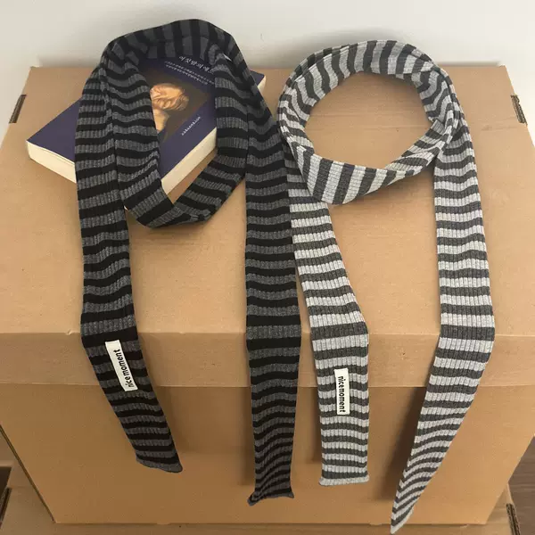 Korean-style striped slim scarf, fashionable decorative small scarf, versatile for all seasons, stylish and trendy, ins neck warmer neck scarf