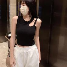 不规则镂空纯棉背心女美背带胸垫运动打底修身外穿无袖吊带上衣女