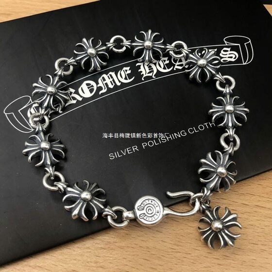 Crowe Heart Classic Bracelet Men's and Women's Style Retro Thai Silver Cross Dice Bracelet Punk Quan Zhilong Same Style