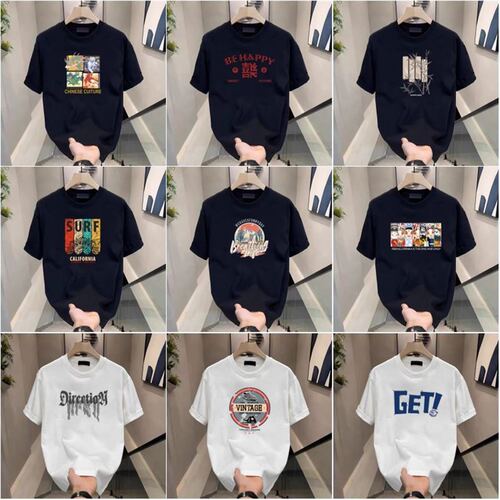 Men's Loose Fit Short Sleeve Crew Neck Casual T-Shirt Top with Print