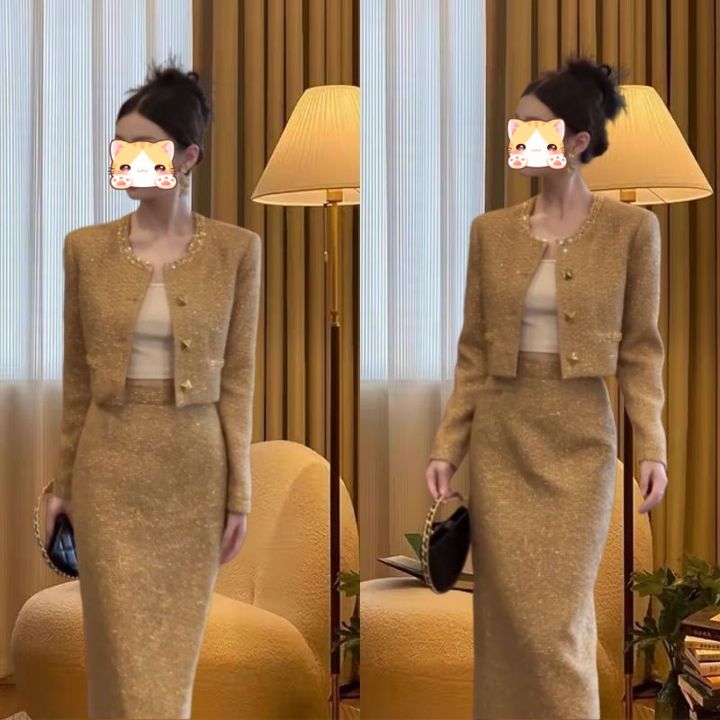 单/套装 名媛时尚小香风套装秋季新款气质长袖外套半身裙两件套潮|undefined