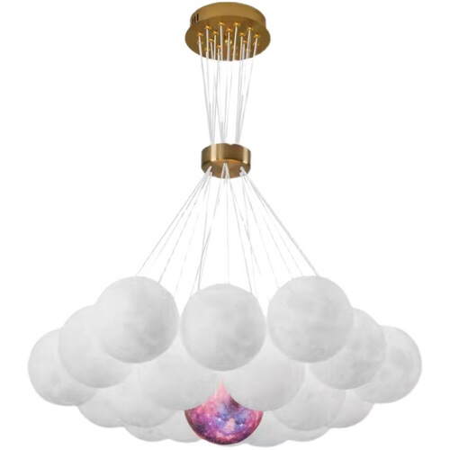 Designer Creative 3D Printed Moon Living Room Chandelier Modern Minimalist LED Bubble Ball Restaurant Light Bedroom Lamp