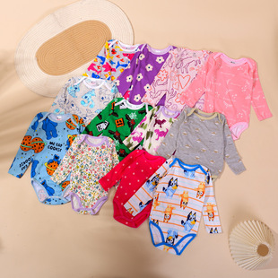 Cross-border foreign trade factory direct cotton long sleeve printed khaki baby jumpsuit baby bag fart clothes children climbing clothes