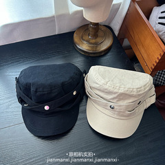 早秋休闲铆钉黑色平顶帽子女秋冬休闲气质百搭高级感骑士帽马术帽