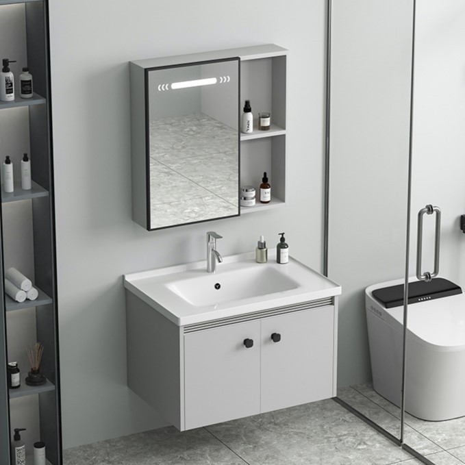 Gabinete de baño de aleación de aluminio espacio lavabo de baño combinado en lavabo cerámico moderno y simple lavabo