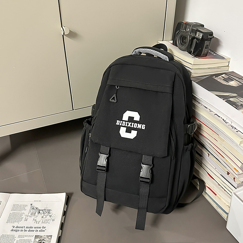 Mochila escolar para estudiantes universitarios masculinos, mochila de gran capacidad para estudiantes de secundaria y secundaria, mochila de pareja con solapa de marca de moda