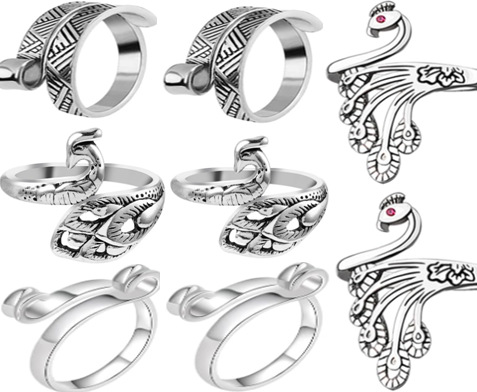 Ganchillo con hilo anillo cinta joyería gancho lana plata tailandesa apertura ajustable dedo índice tejido anillo de la cola con hebilla de marca