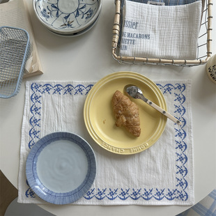 Han Feng Cross Stitch Embroidered Flower Style Placemat Instagram Style Embroidery Napkin White Cover Cloth Gourmet Photo Background Cloth